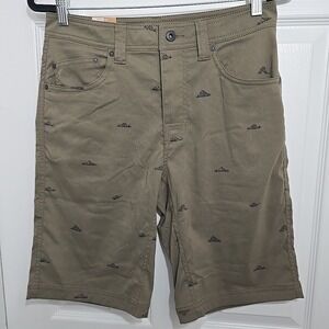 Prana Brion Shorts Size 30 Slate Green Crux Rock 11" Inseam Patterned Short NWT